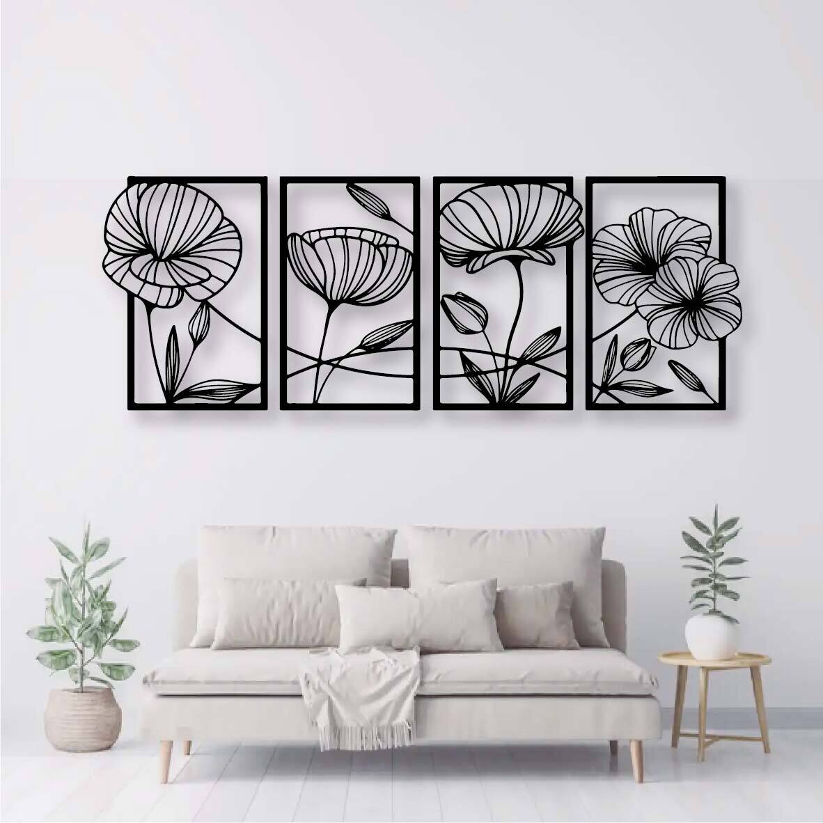 Cuadro decorativo flores en metal 1.50x0.55m