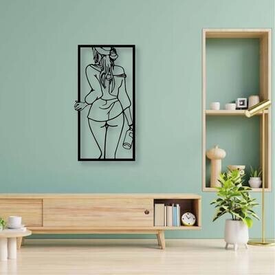 Cuadro decorativo mujer botella en metal 80x40cm