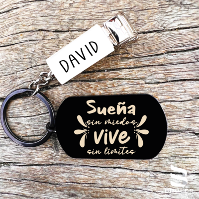 Llavero rectangular grande negro con camión 3D personalizado