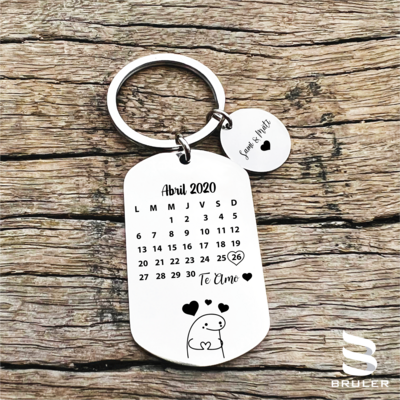 Llavero calendario rectangular grande con círculo plateado
