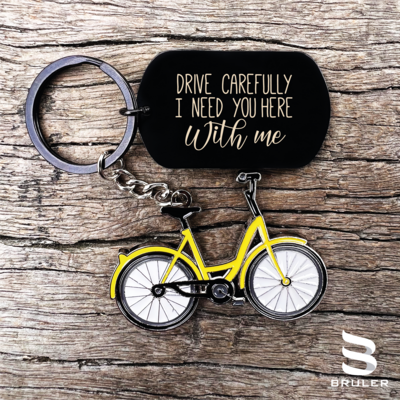 Llavero rectangular grande negro con bicicleta personalizado