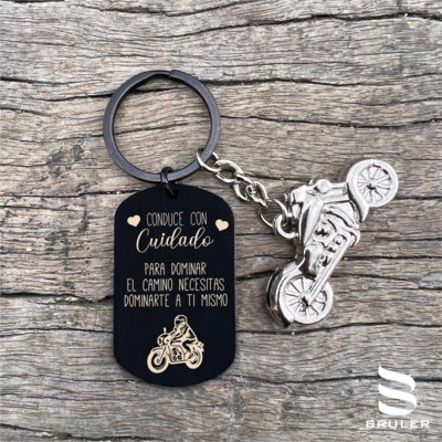 Llavero rectangular grande negro con motocicleta 3D personalizado