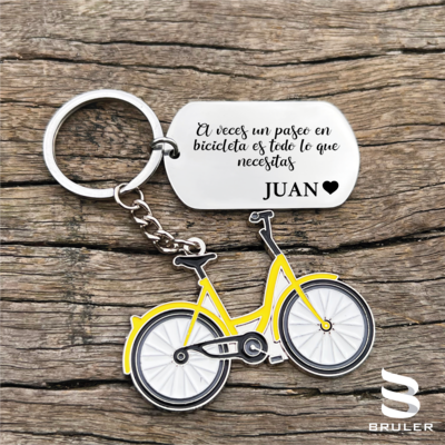 Llavero rectangular grande con bicicleta personalizado