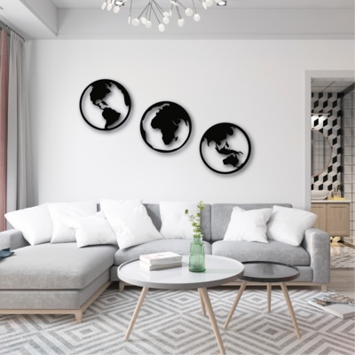 Cuadro decorativo mundo círculos 3 piezas 70cm diámetro