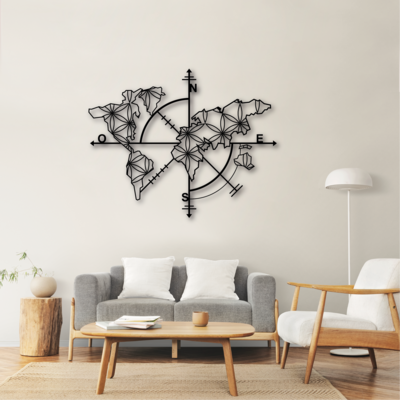 Cuadro decorativo mapa mundi con puntos cardinales  100x80cm