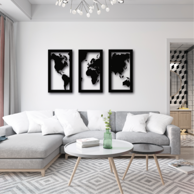 Cuadro decorativo mapa mundi 3 paneles 100x53cm