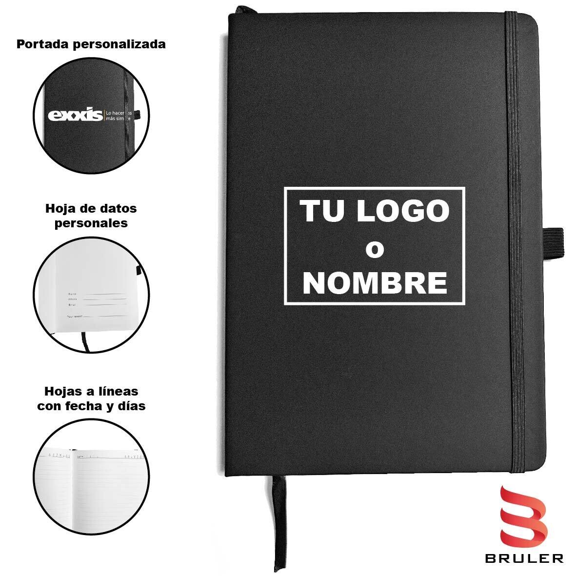 Cuaderno A5 pasta negra personalizada