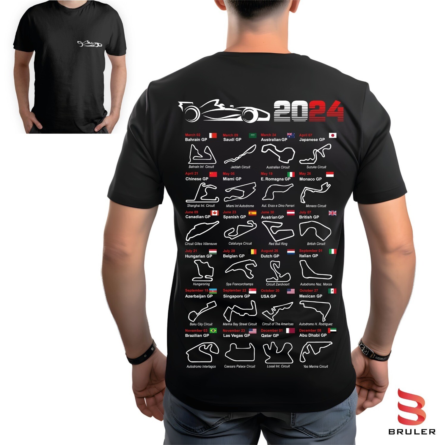 Camiseta autos circuito F1 negra