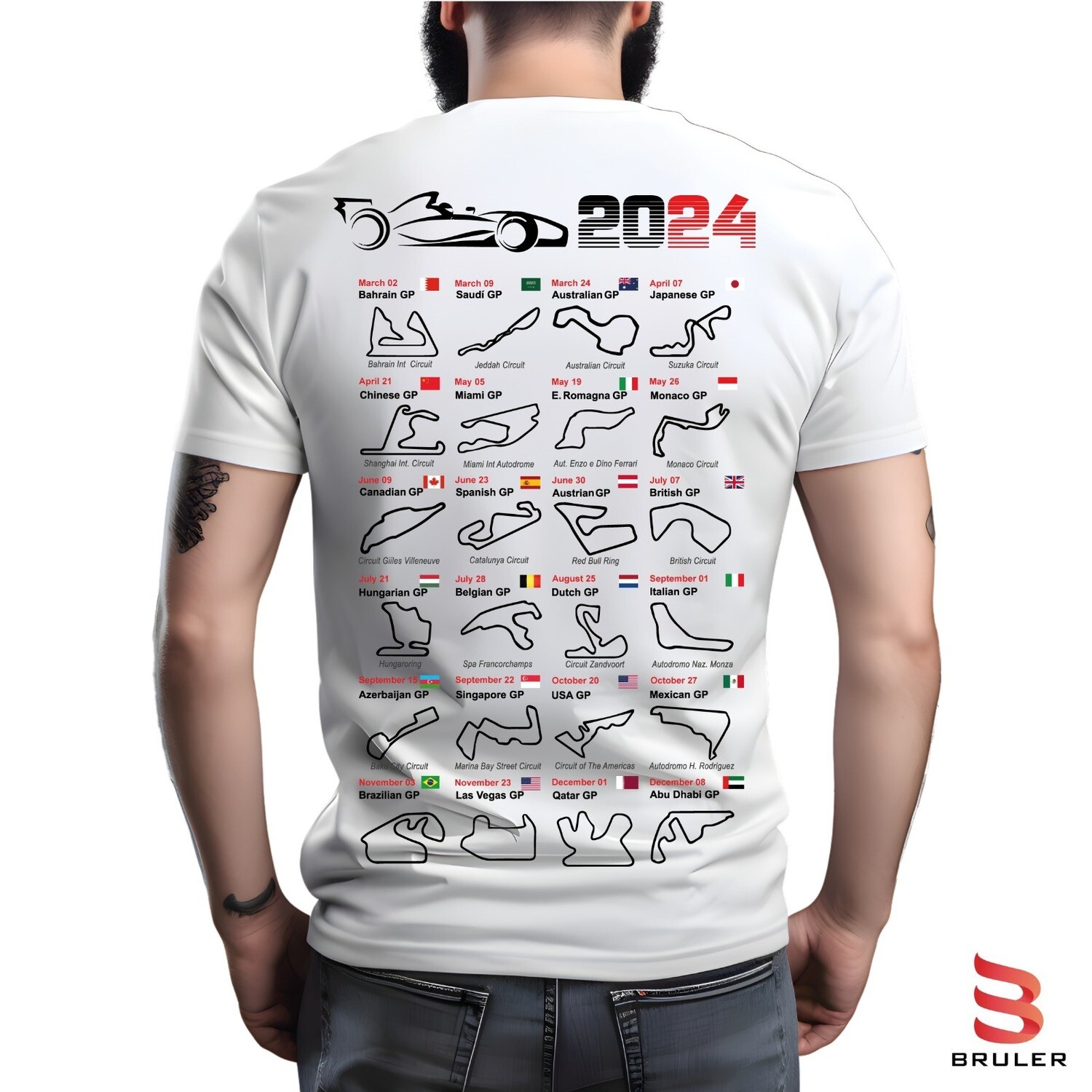 Camiseta autos circuito F1 blanca