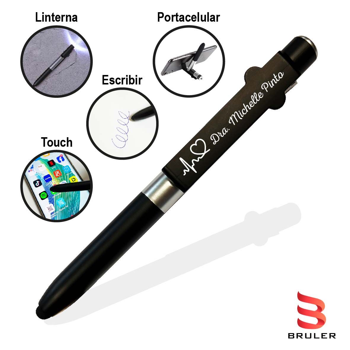 Esfero iron hide negro 3 funciones personalizado