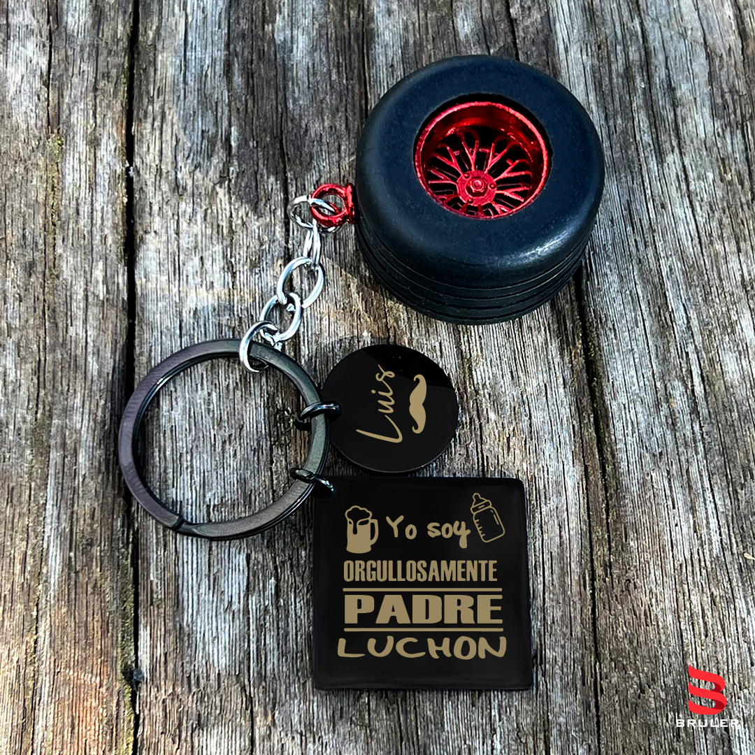 Llavero cuadrado círculo negro + Rueda 3D personalizado