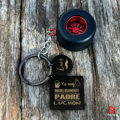 Llavero cuadrado círculo negro + Rueda 3D personalizado