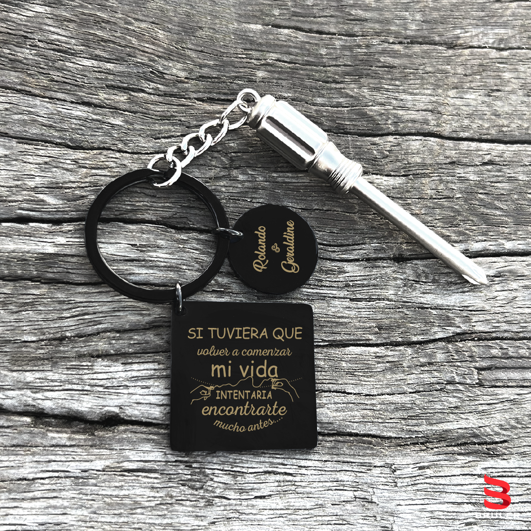 Llavero cuadrado círculo negro + Destornillador 3D personalizado