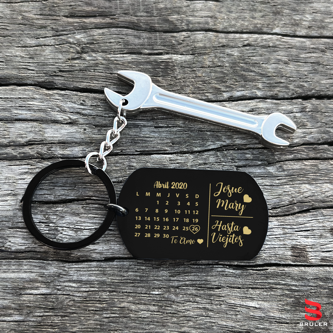 Llavero rectangular grande negro + Llave 3D personalizado
