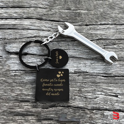 Llavero cuadrado círculo negro + Llave 3D personalizado