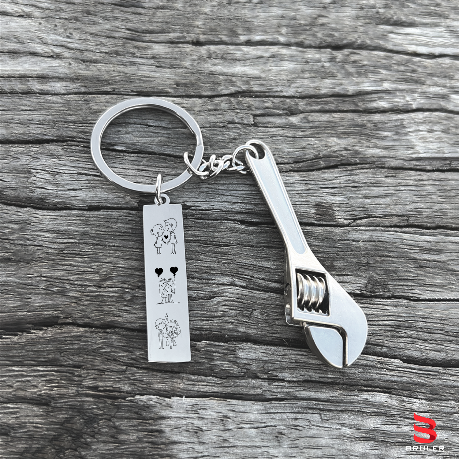 Llavero rectangular delgado + Llave Francesa 3D personalizado