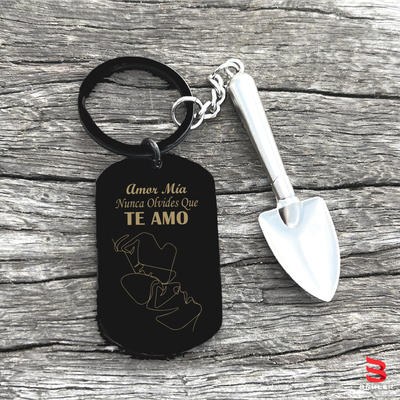 Llavero rectangular grande negro + Pala 3D personalizado