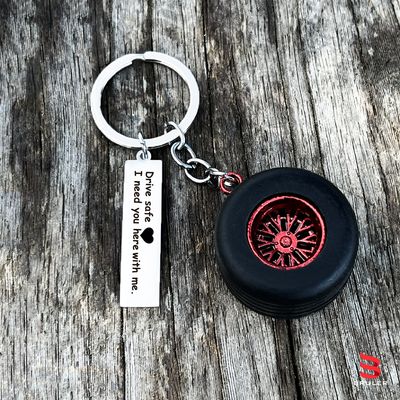 Llavero rectangular delgado + Rueda 3D personalizado