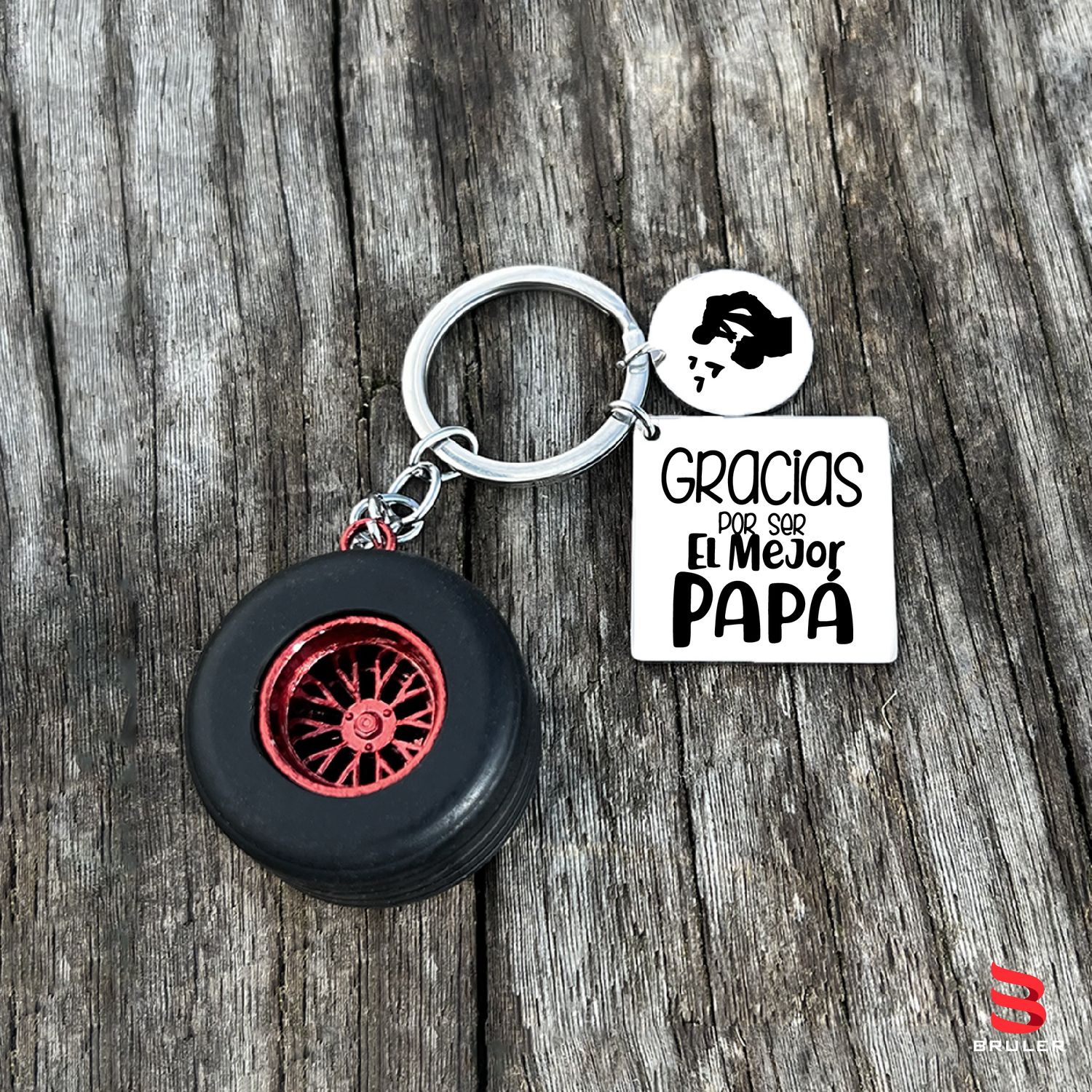 Llavero cuadrado círculo + Rueda 3D personalizado