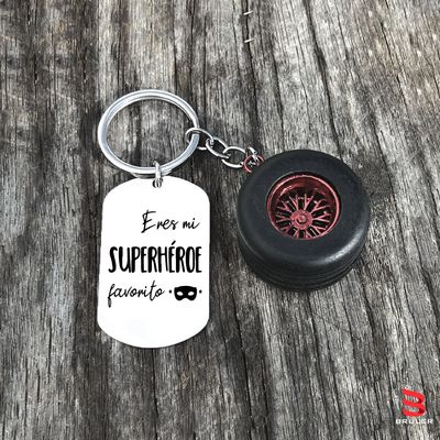 Llavero rectangular grande + rueda 3D personalizado