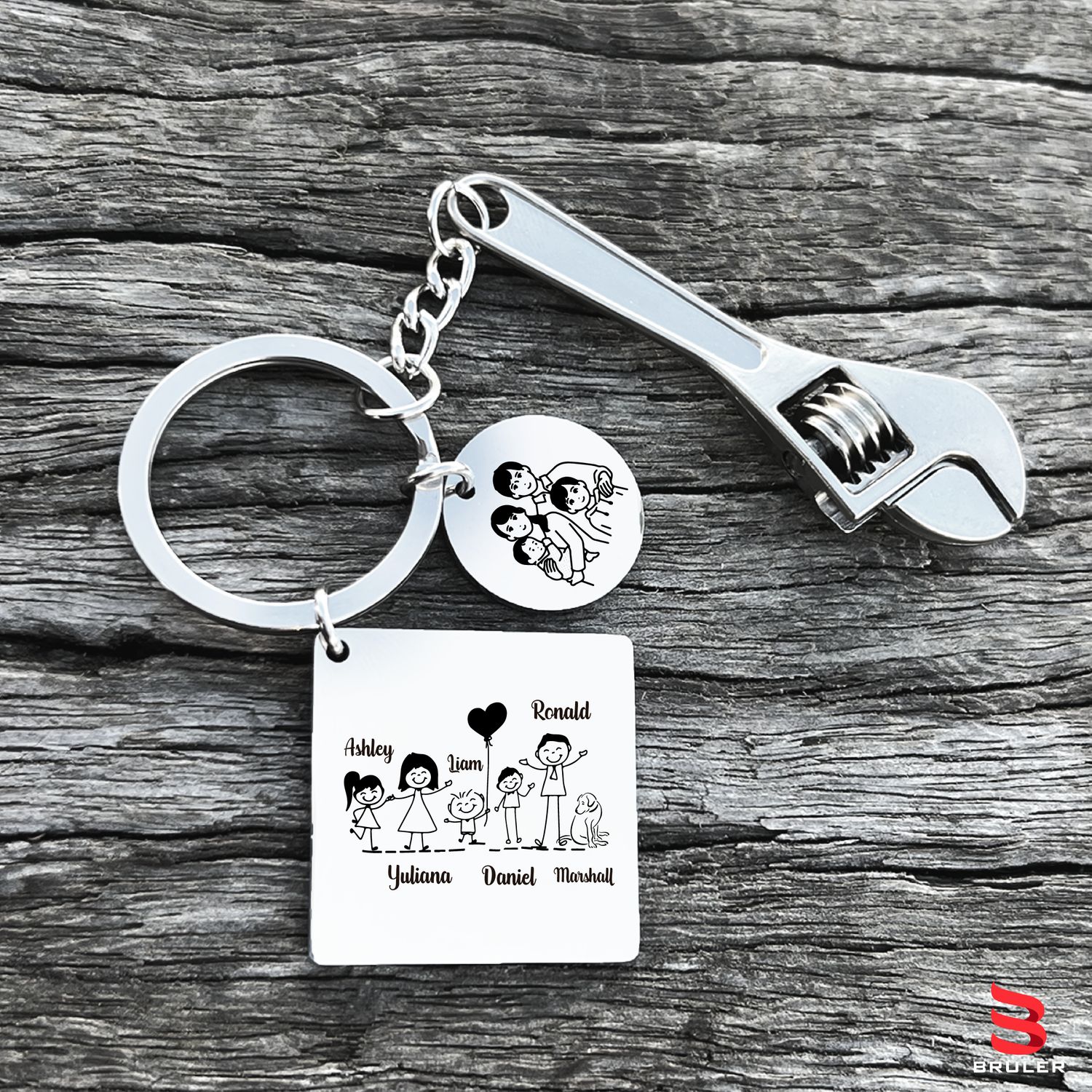 Llavero cuadrado círculo + Llave Francesa 3D personalizado