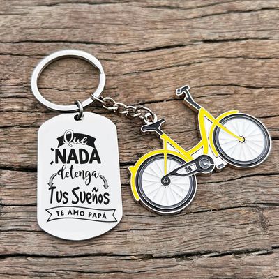 Llavero rectangular grande con bicicleta Día de Padre