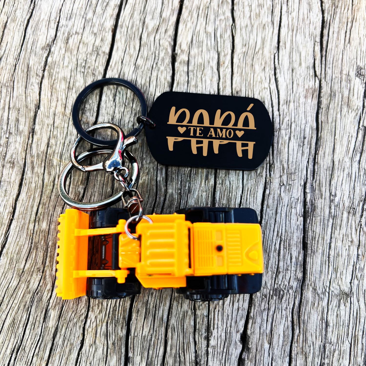 Llavero  grande negro con retroexcavadora 3D Día del Padre