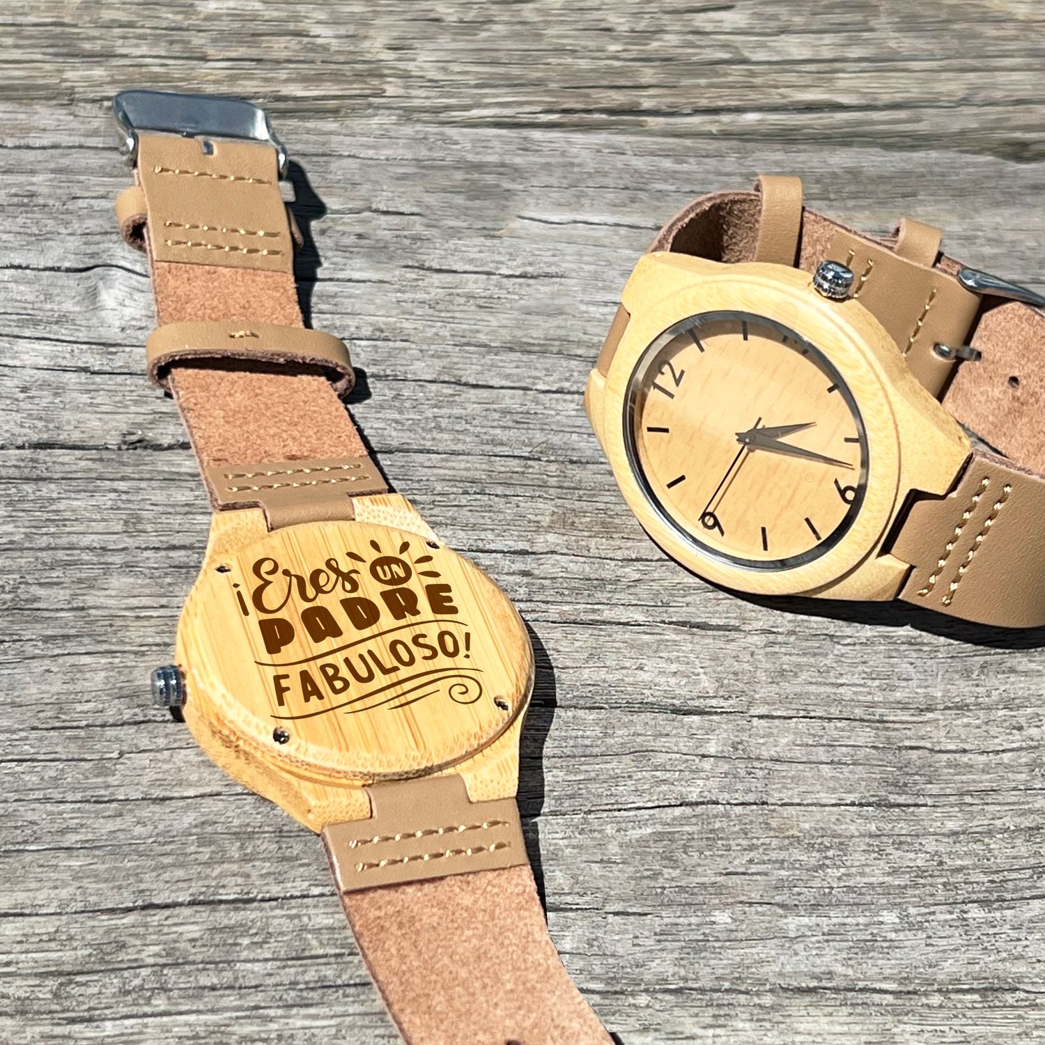 Reloj de madera bambú atacama correa de fibras café claro