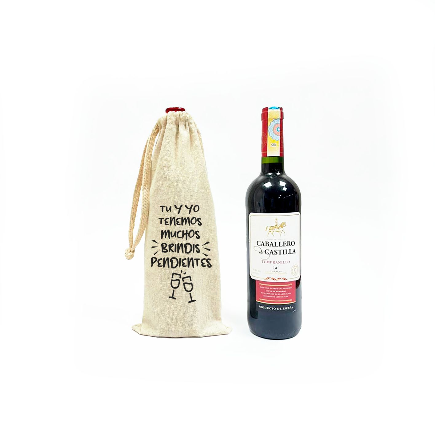 Bolso de vino con cordón individual
