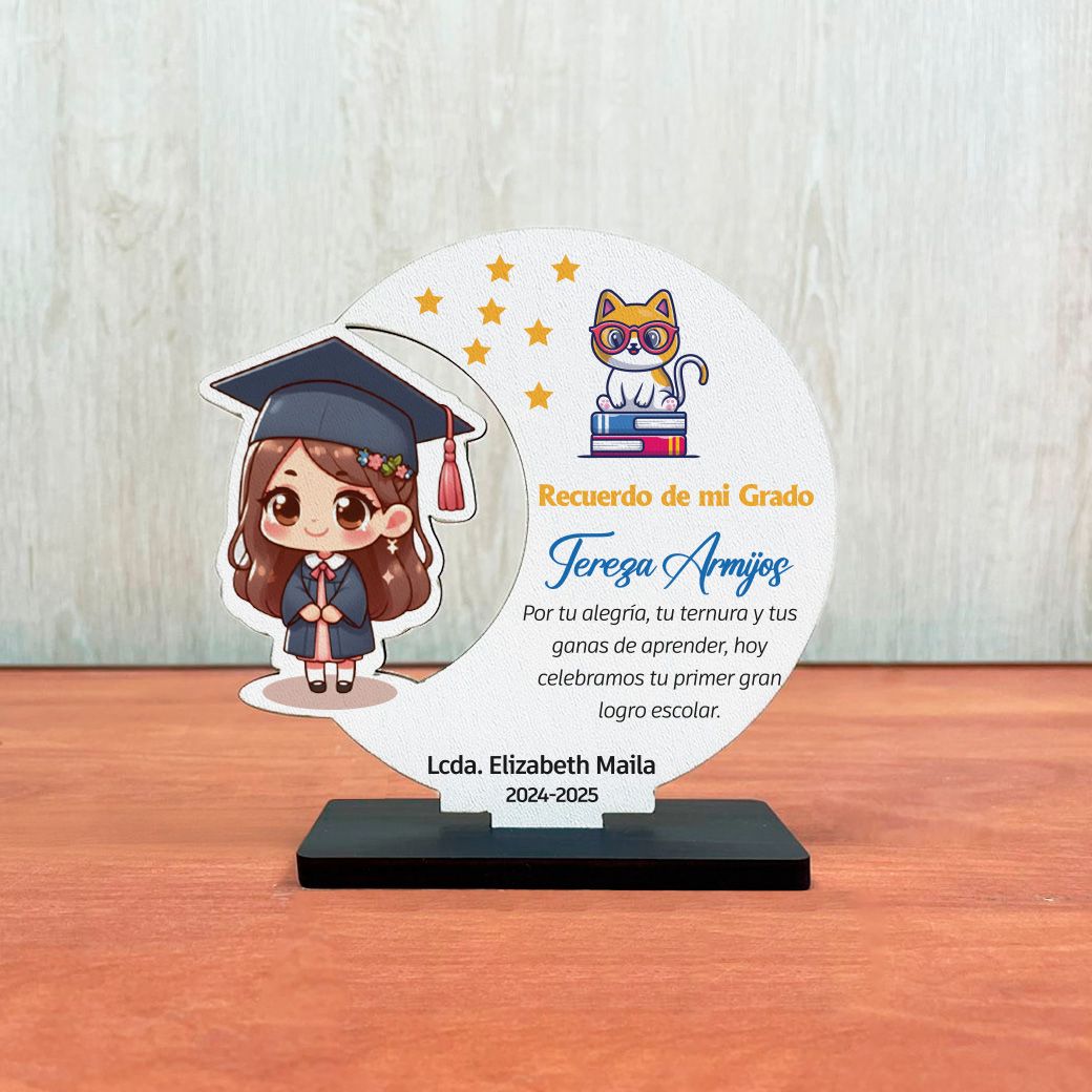 Placa wengue diploma de graduación niña