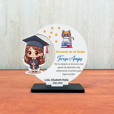 Placa wengue diploma de graduación niña
