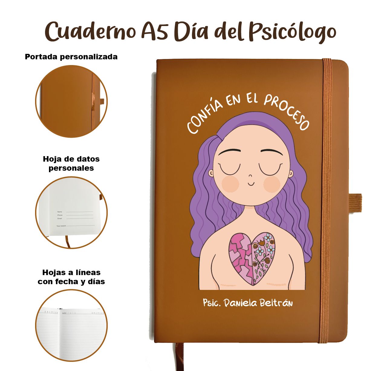 Cuaderno café A5 día del Psicólogo