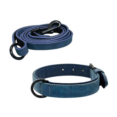Correa y collar de perro o gato azul personalizado