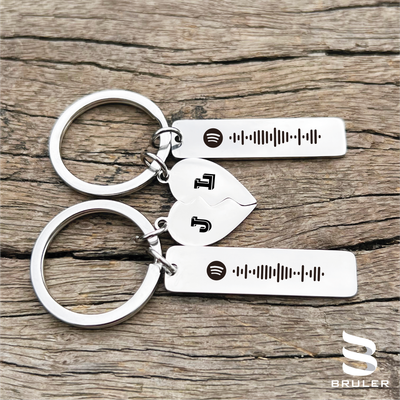 Llavero spotify parejas corazón acero inoxidable plateado corazón mitad