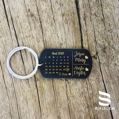 Llavero  calendario rectangular grande negro