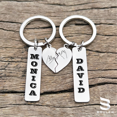 Llavero parejas acero inoxidable plateado corazón mitad