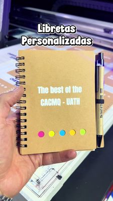 Libreta pasta café A6 con post it hojas líneas con esfero ecológico negro