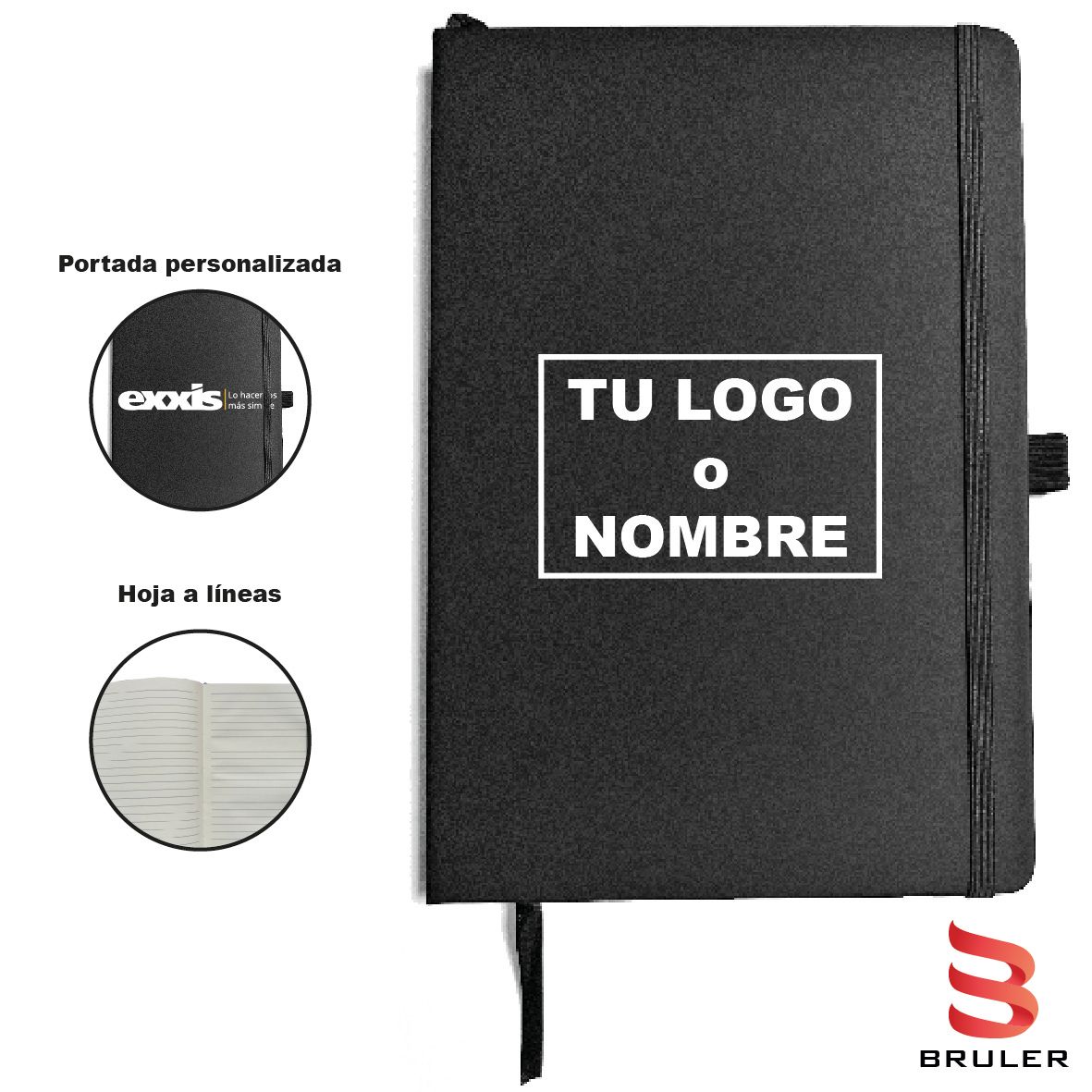 Cuaderno A5 pasta negra personalizada