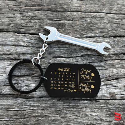 Llavero rectangular grande negro + Llave 3D personalizado