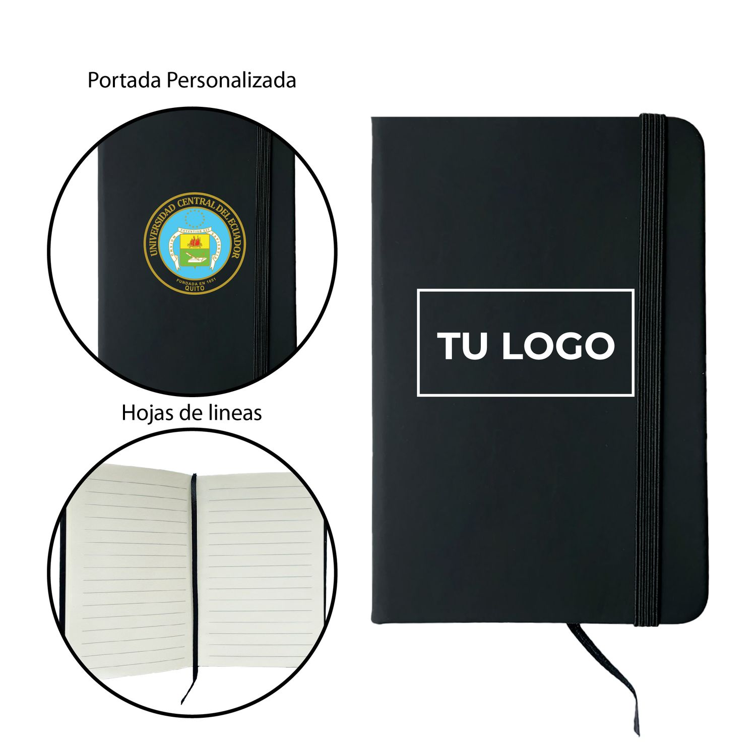 Cuaderno A6 pasta negra personalizada