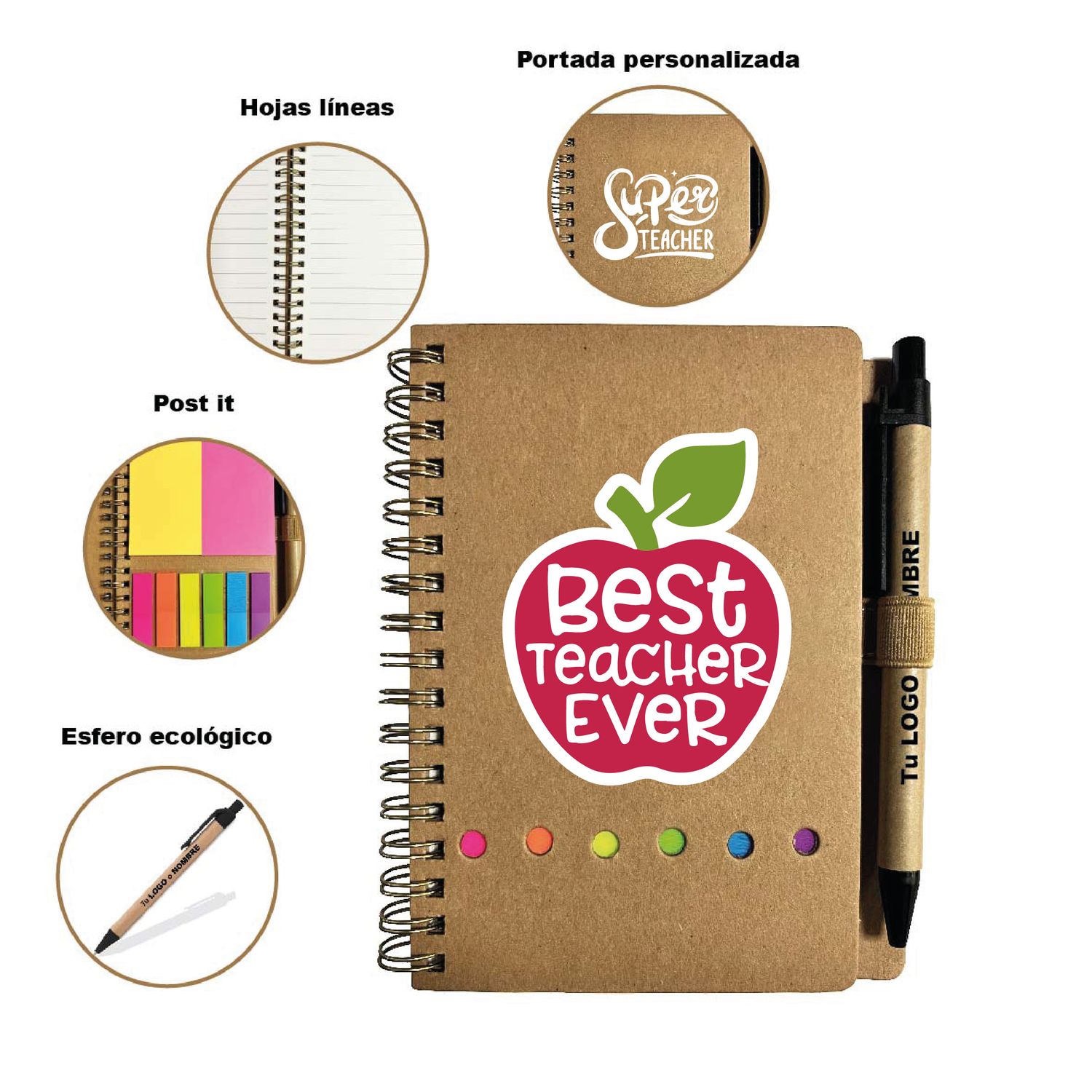 Libreta A6 día del maestro pasta café Libreta A6 día del maestro pasta café