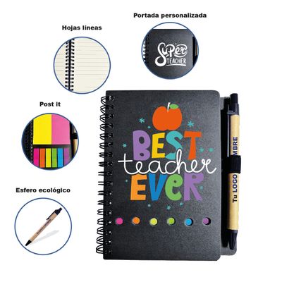 Libreta A6 día del maestro pasta negra