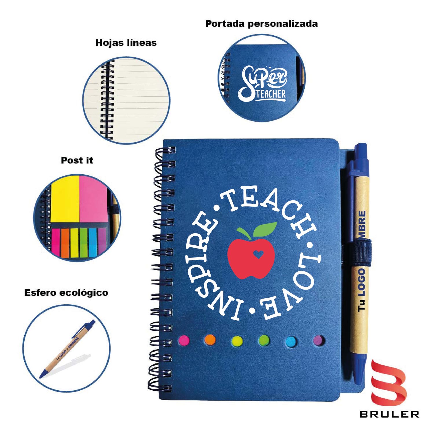 Libreta A6 día del maestro pasta azul