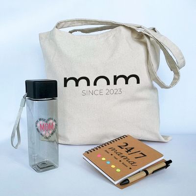 Combo Día de la Madre Libreta pasta café A6  + tomatodo tapa blanca +bolso de lienzo