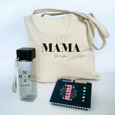 Combo Día de la Madre Libreta pasta café A6  + tomatodo tapa blanca +bolso de lienzo