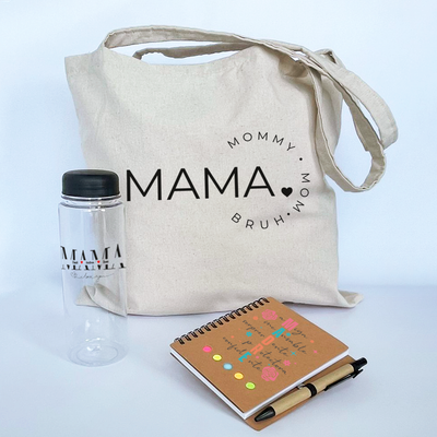 Combo Día de la Madre Libreta pasta café A6  + tomatodo tapa redonda+bolso de lienzo
