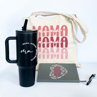 Combo Día de la Madre  cuaderno de cuerina A5 + esfero + tumbler 40 oz +bolso de lienzo