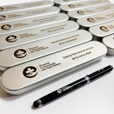 Esfero puntero láser+ Caja metálica personalizada