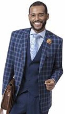 EJ Samuel ( 3pc Checkered Jacket Mens Fashion Suit)