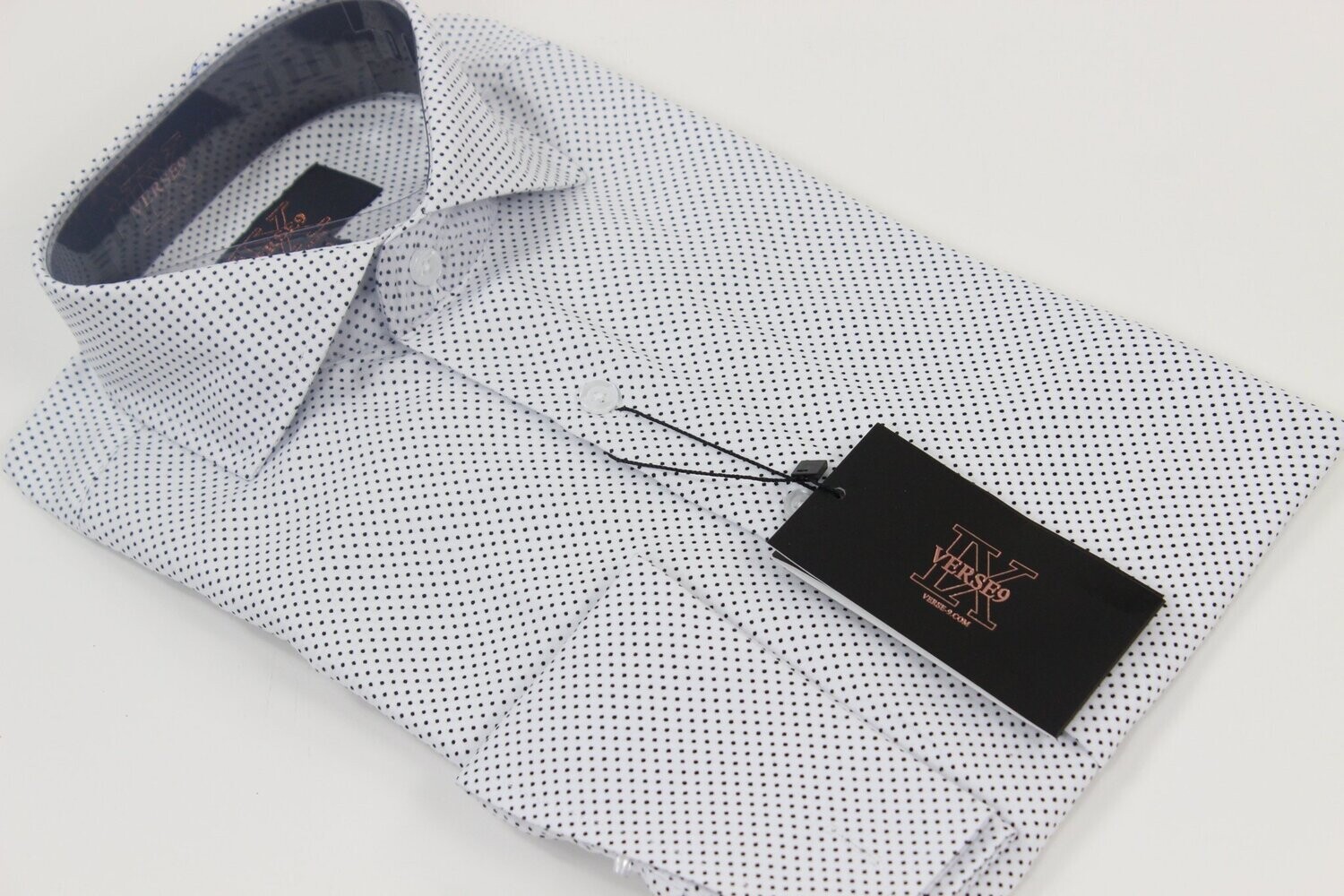 Black &amp; White Pindot British Spread Collar Shirt with French Cuff, Pindot: 16-16.5 (36/37)